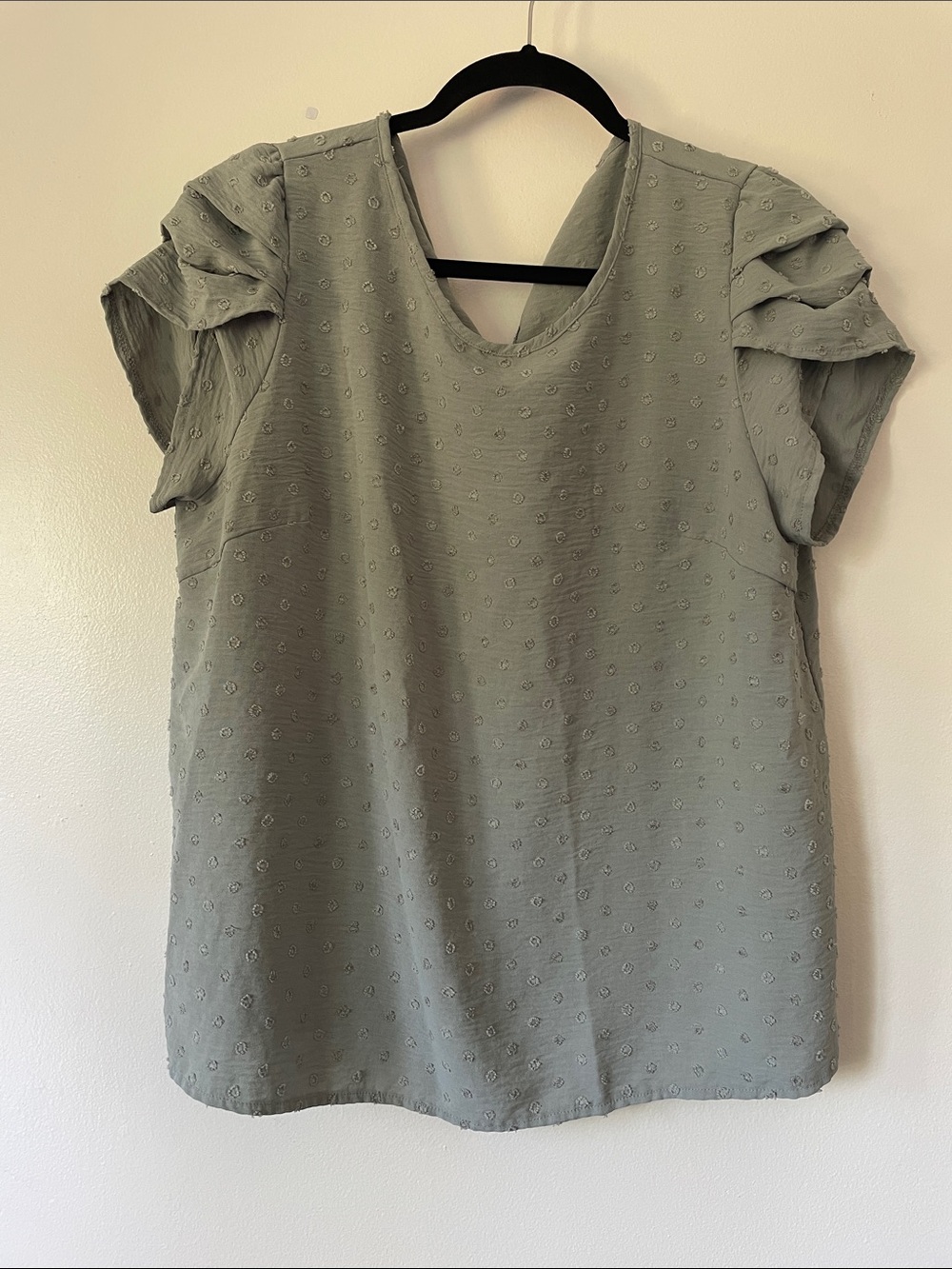 SHEIN Sage Green V-Neck Flutter Sleeve Blouse Size 1XL